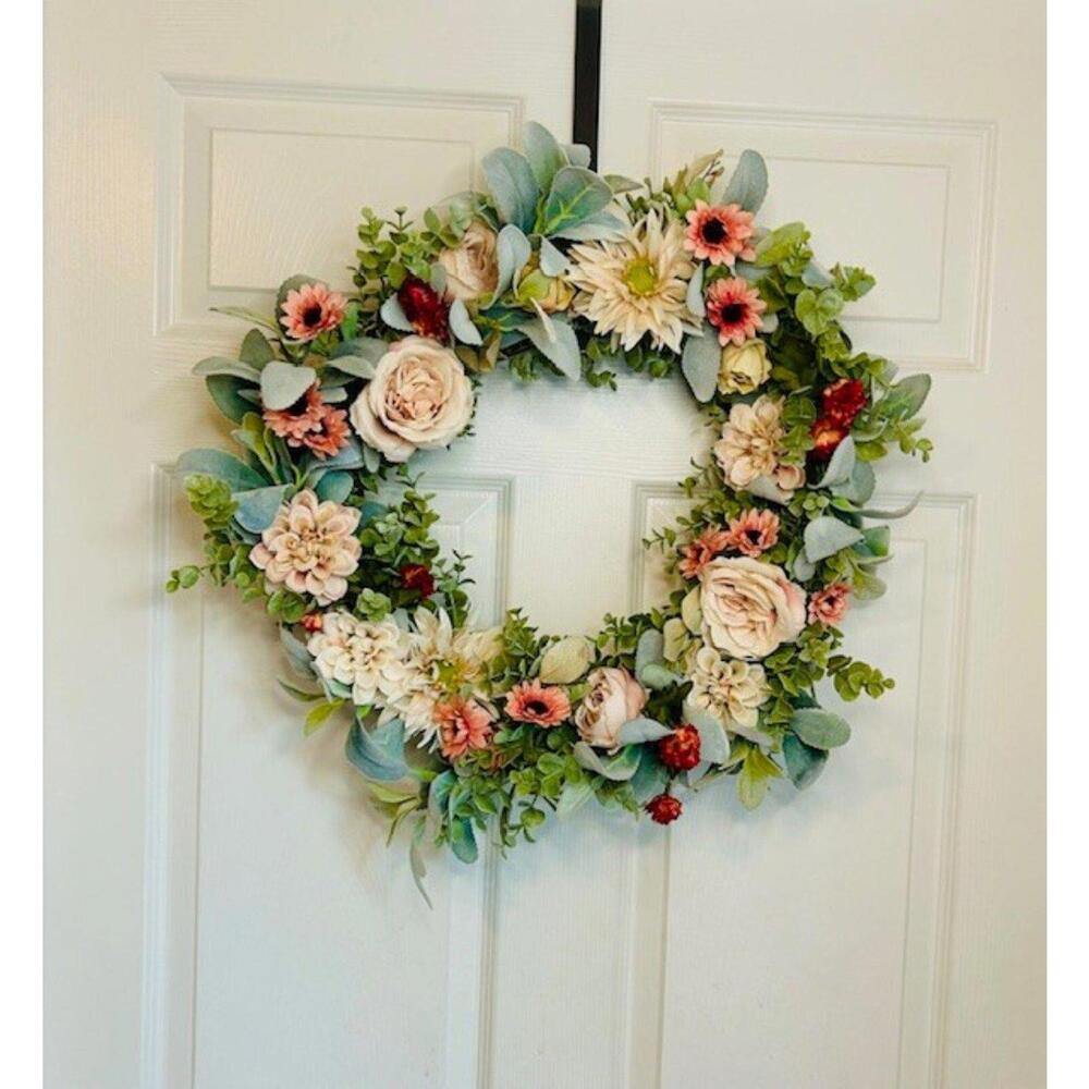Sweet Cottage Garden Wreath Ivory Champagne Spring Mother's Day‎ Handmade